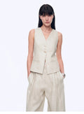 Fireladyfur Women's Linen Suit Set: Draped Vest & High-Waist Straight