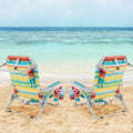 Foldable Backpack Beach Chair with Cup Holder and Storage Pockets Set of 2-Multicolor