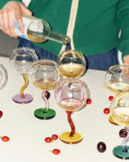 Handblown Bubble Wine Glass - Retro Whimsical Eclectic Wavy Stemmed