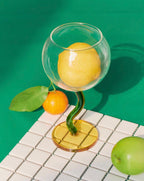 Handblown Bubble Wine Glass - Retro Whimsical Eclectic Wavy Stemmed