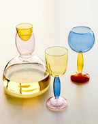 Set Of 2 Pcs Handblown Colored Burgundy / Bordeaux Wine Glasses