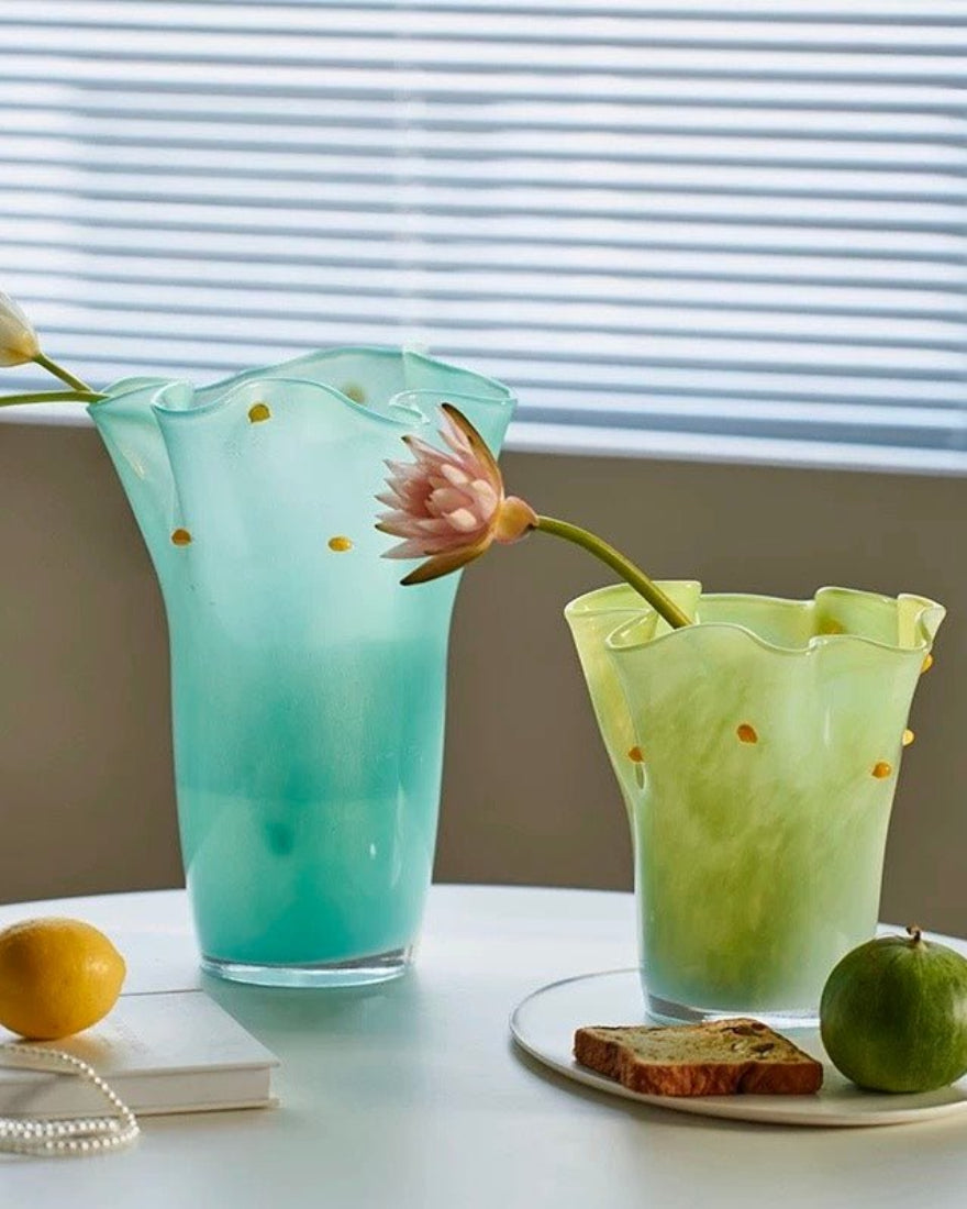 Handblown Wavy Whimsical Glass Vase - Eclectic Table Setting Centrepie