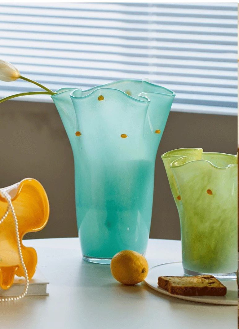 Handblown Wavy Whimsical Glass Vase - Eclectic Table Setting Centrepie
