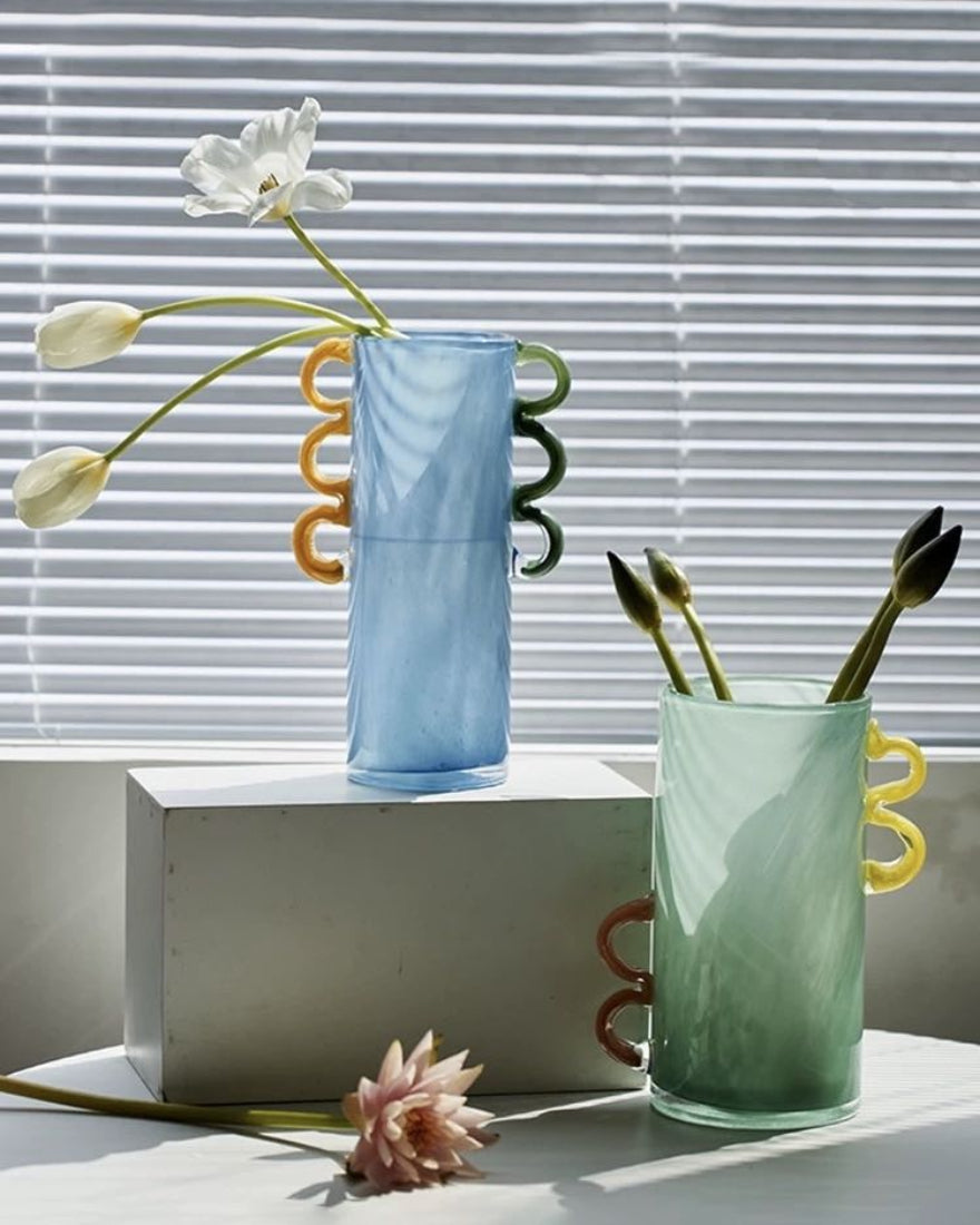 Handblown Whimsical Cylinder Vase - Eclectic Table Setting Centrepiece