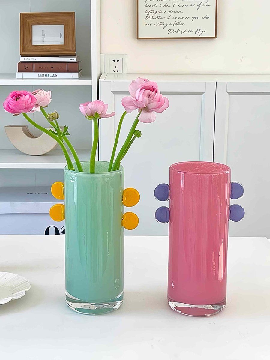 Handblown Whimsical Cylinder Vase - Eclectic Table Setting Centrepiece