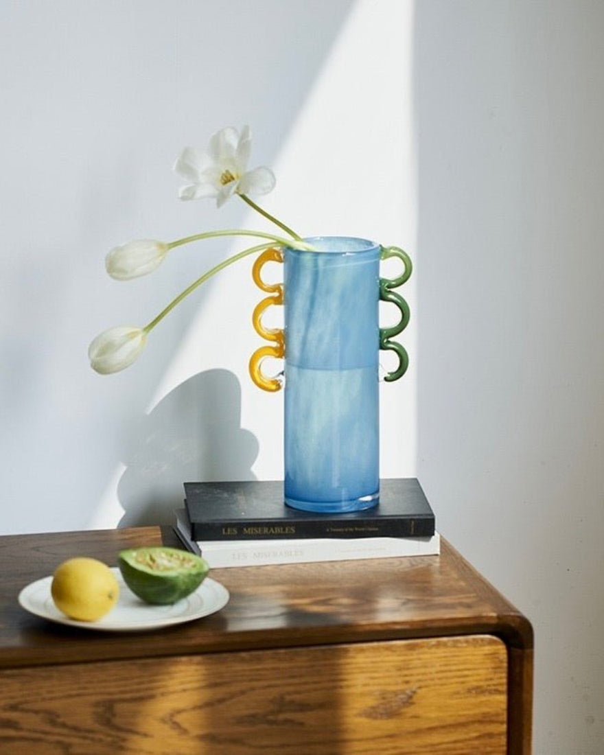 Handblown Whimsical Cylinder Vase - Eclectic Table Setting Centrepiece