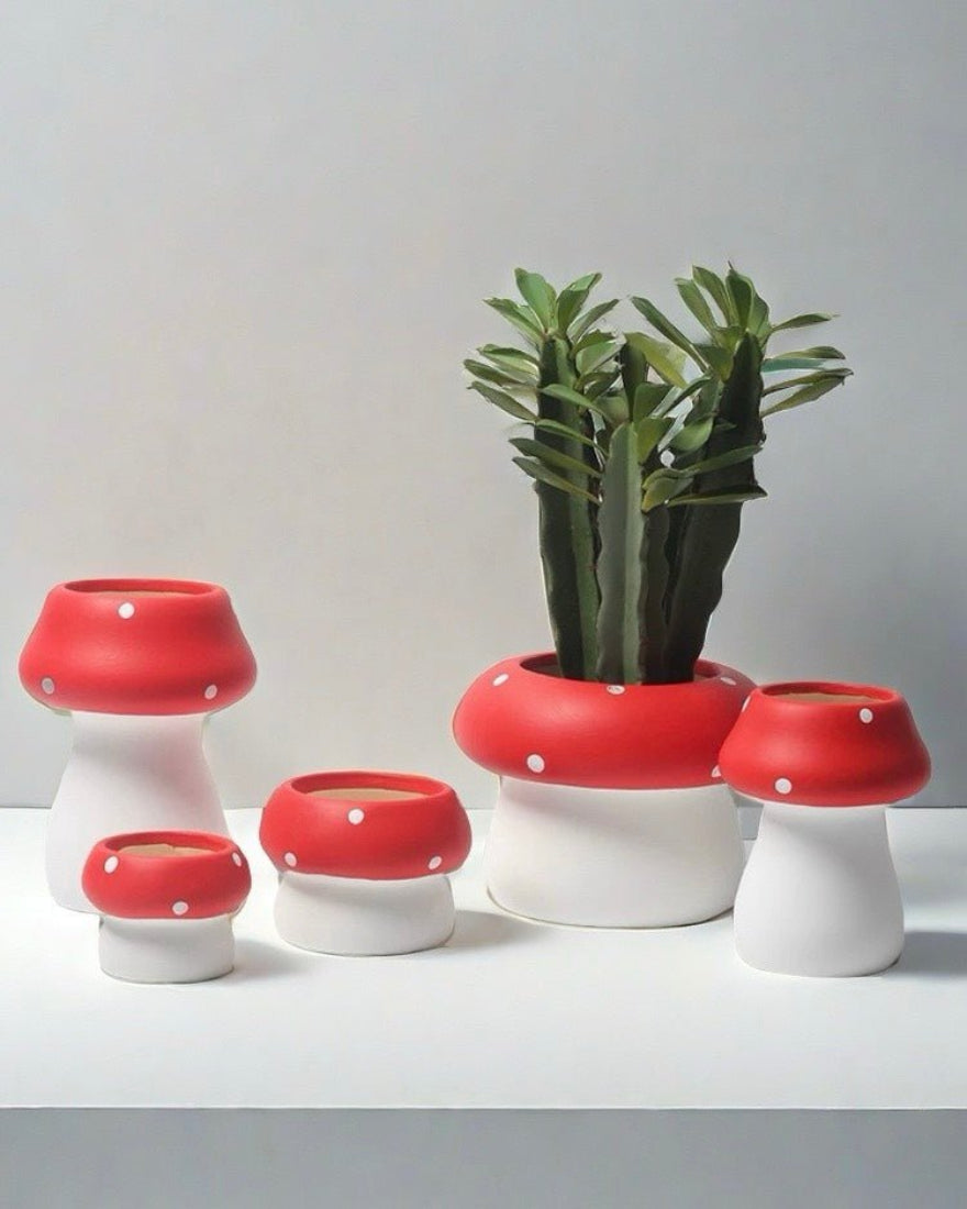 Handmade Cute Whimsical Ceramic Mushrrom Plant Flower Pot for Indoor /