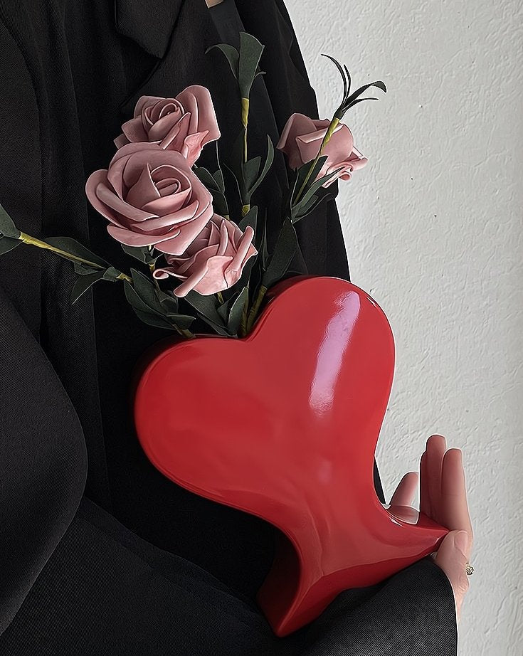 Handmade Ceramic Whimsical Eclectic Retro Heart-Shaped Flower Vase - D