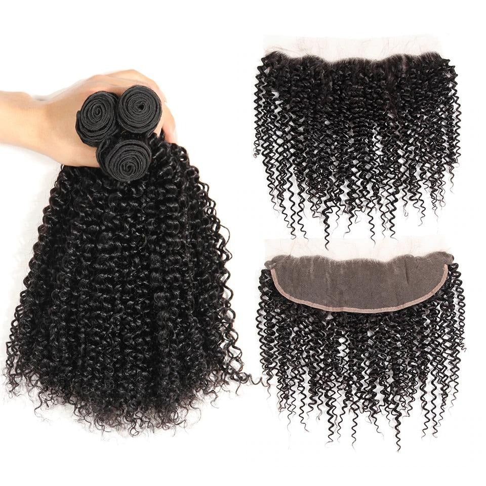 10A Grade 3/4 Kinky Curly Human Hair bundles with 4x4 Closures & 13x4