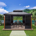 [12X14FT] Large Heavy-Duty Outdoor Aluminum Patio Hard Double Steel Top Backyard Sun Room Gazebo (94625371)