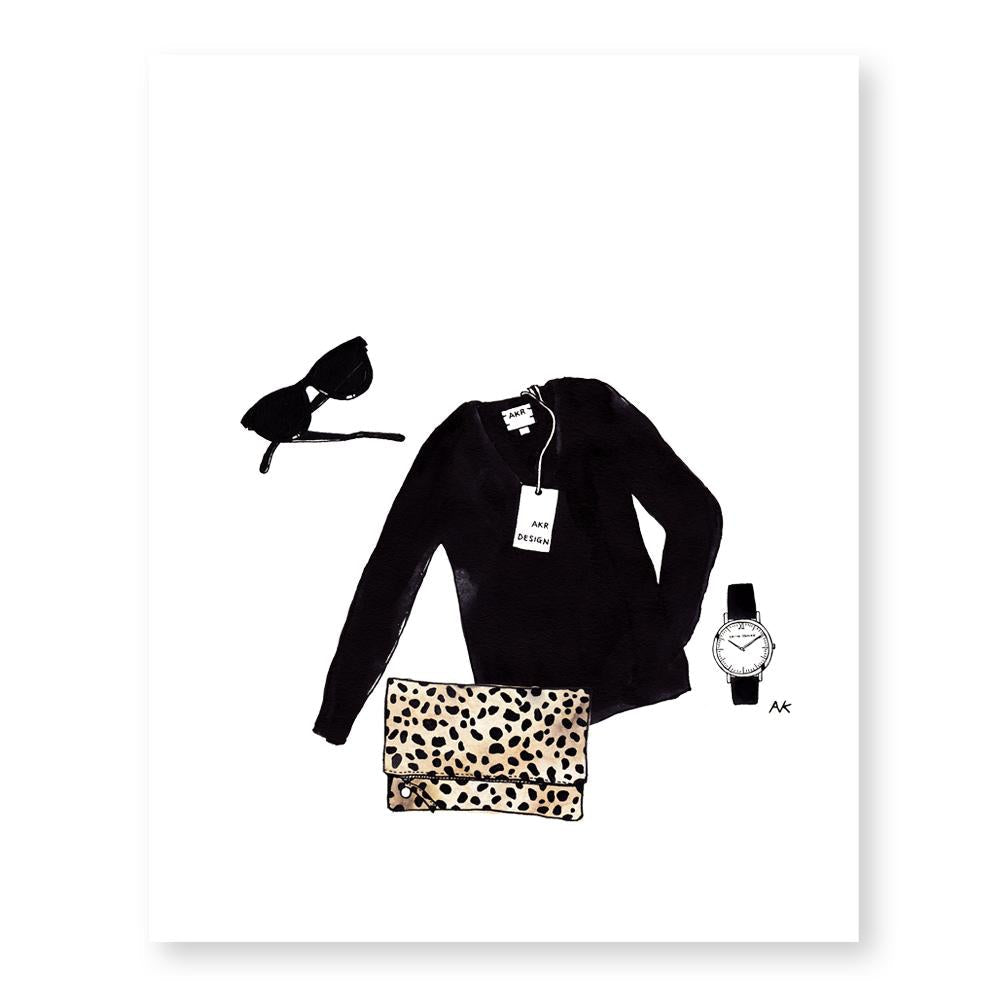 Leopard Clutch & Black Sweater Art Print