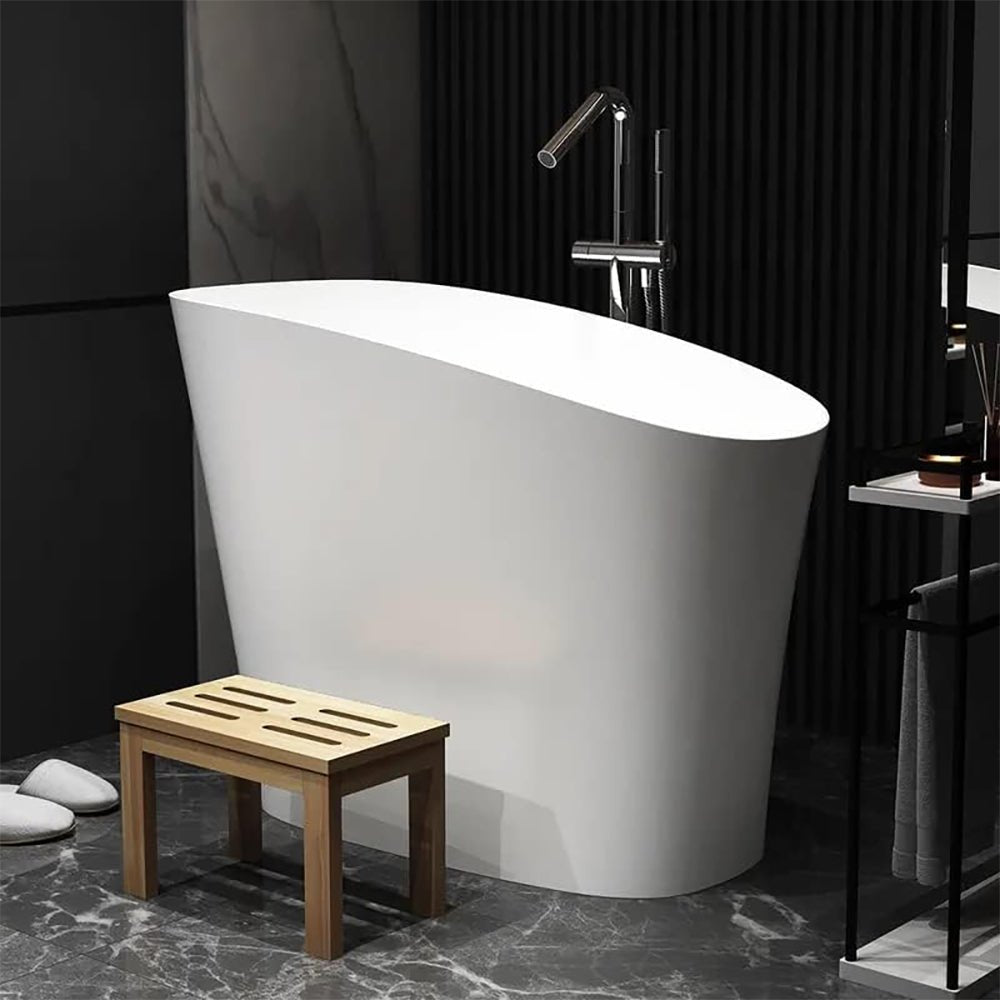 Alora Luxury 47-Inch Freestanding Japanese-Styled Deep Stone Soaking Bathtub Resin, White (SAK57314)