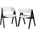 Wooden Dining Chair Set of 2 Mid-Century Modern Sherpa Upholstered Kitchen Dining Room Chairs-Black