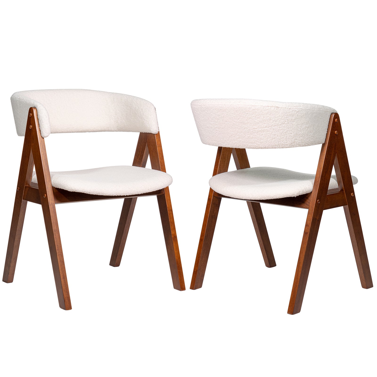 Wooden Dining Chair Set of 2 Mid-Century Modern Sherpa Upholstered Kitchen Dining Room Chairs-Walnut