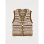"Nice Weekend" striped mixed woven V-neck early spring layered knitted