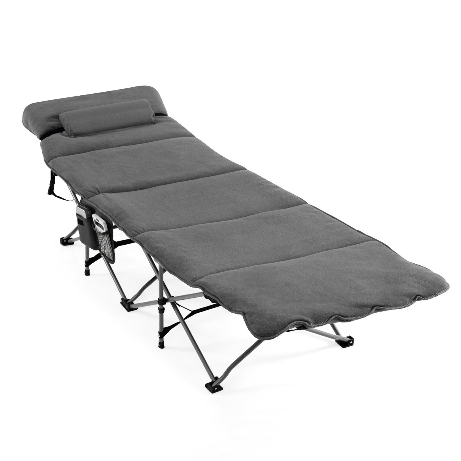Folding Retractable Travel Camping Cot with Mattress and Carry Bag-Gray