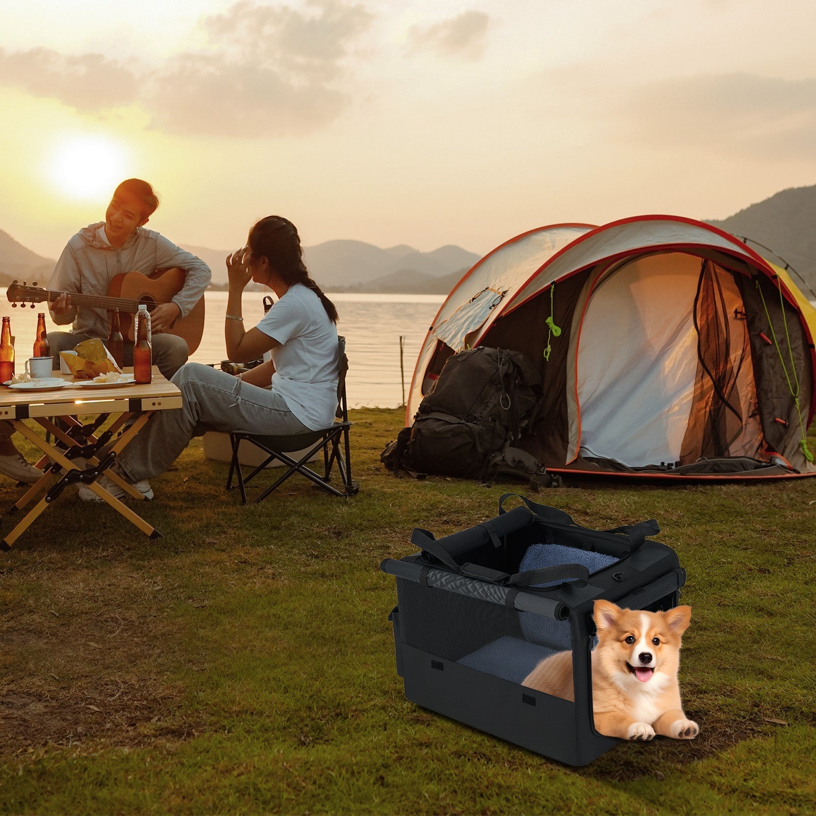 Portable Foldable Pet Carrying Bag with 2 Openings and Comfy Cushion-S