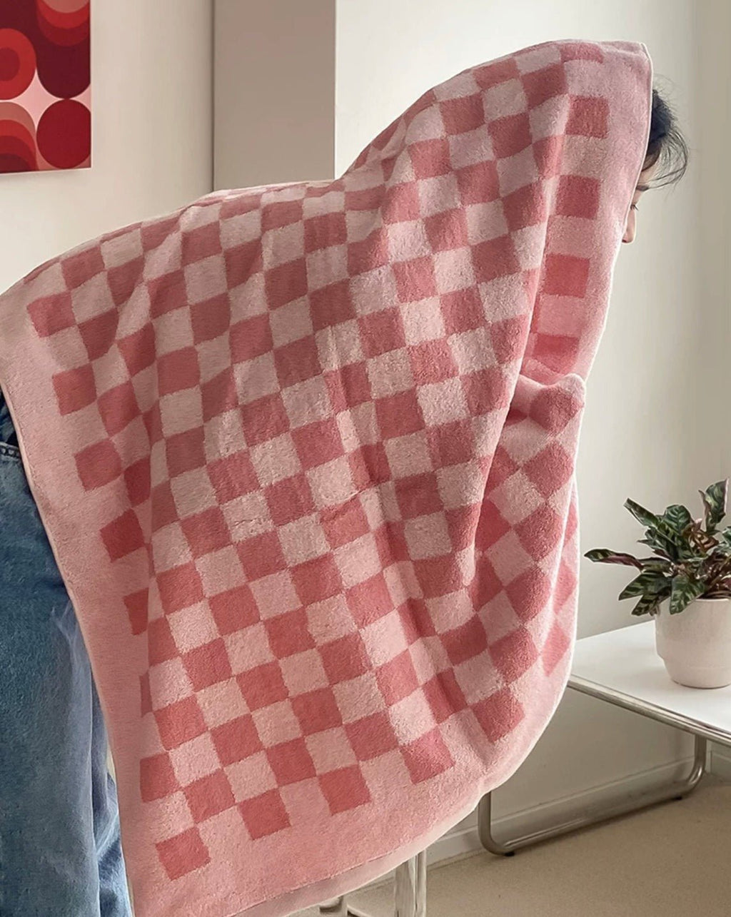 Premium Checkered Bath Towel - Long-Staple Cotton for Ultimate