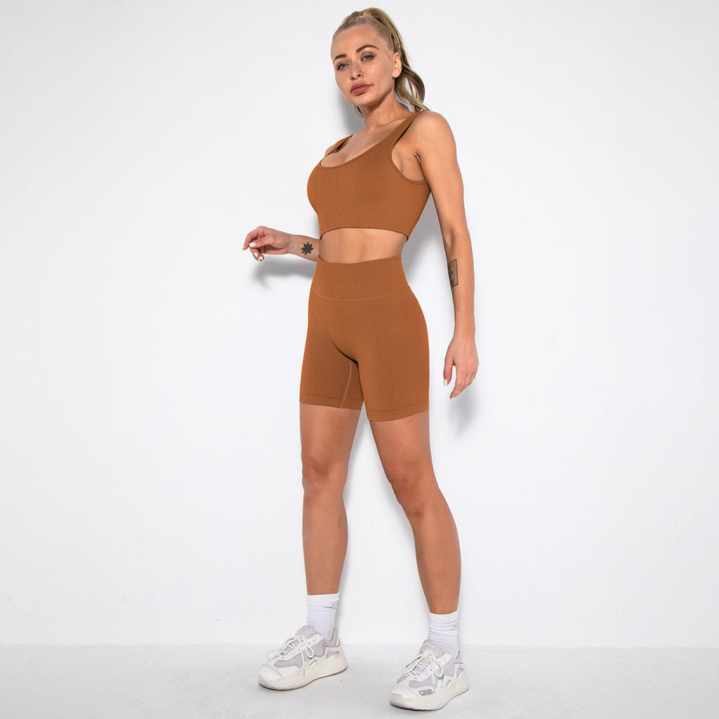 2PCS Women Yoga Set Gym Set Sexy Bra Seamless Sports Shorts Workout