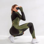 Seamless Yoga Sets Women Fitness Gym Clothing Long Sleeve Shirts High