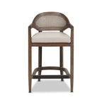 Pyrla 26" Upholstered Counter Stool with Curved Cane Back and Wood Legs