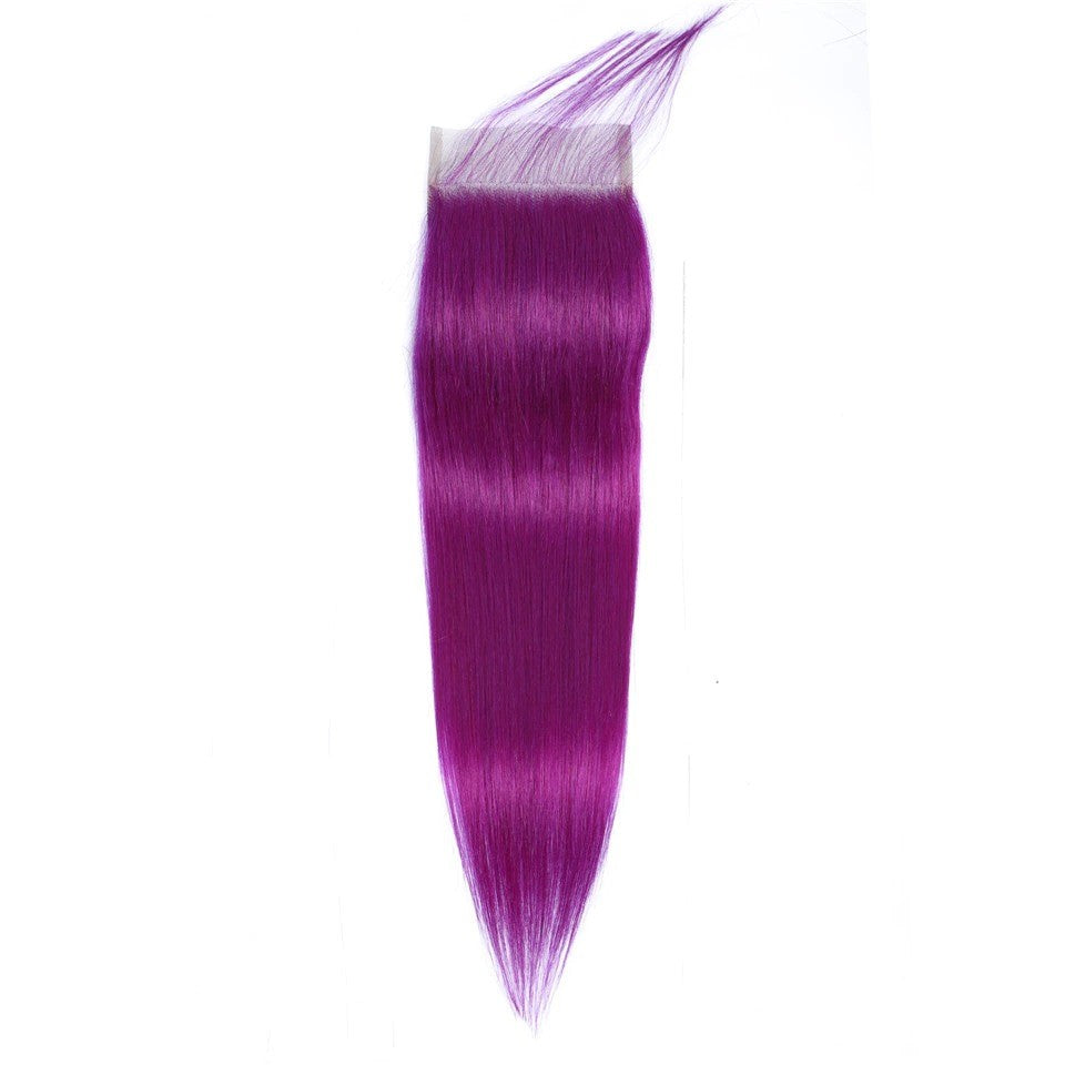 Purple 10A Grade Silver #1B/ purple  3/4 Straight BUNDLES with CLOSURE