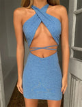 Summer Casual Dresses Halter Bandage Sexy Backless Crop Top and Skirts
