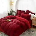Dark Red Fleece Fabric Winter Thick Solid Bedding Sets Mink Velvet