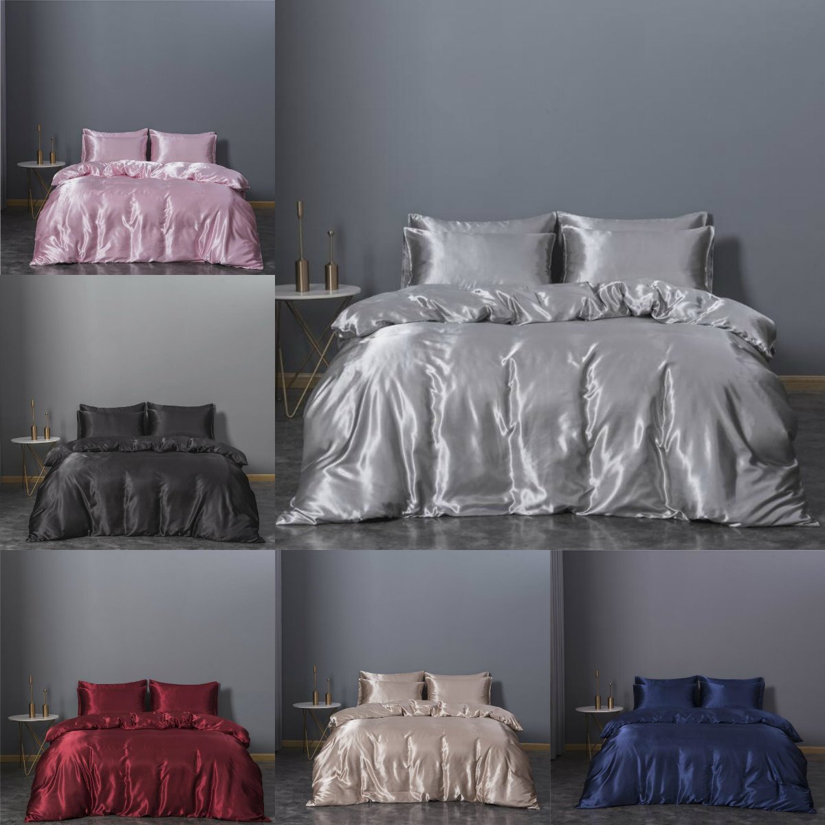2027 Hot-selling Bedding Sets 3 Pcs Solid Bed Suit Duvet Cover Silk