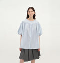 "Romantic Line Drawing" Pure Cotton Slightly Wrinkled Puff Sleeve