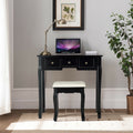 5 Drawers Vanity Table Stool Set with 12-LED Bulbs-Black