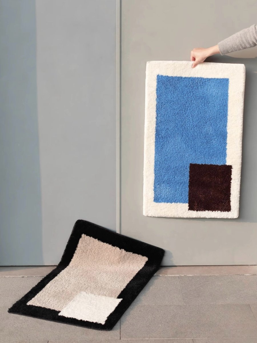 Soft Contemporary Abstract Geometric Bath Rug, Absorbent,