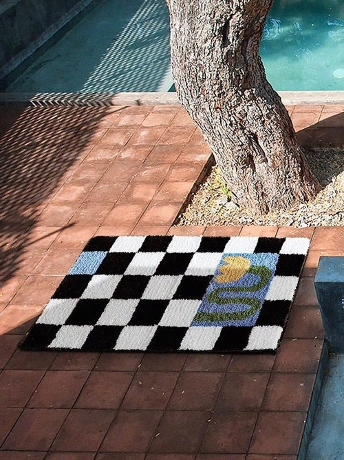 Soft Contemporary Floral Checker Bath Rug, Absorbent, Anti-slippery