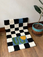 Soft Contemporary Floral Checker Bath Rug, Absorbent, Anti-slippery