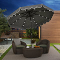 9.3 FT Solar Patio Umbrella with 24 LED Lights Vented Top and Ruffles-Gray