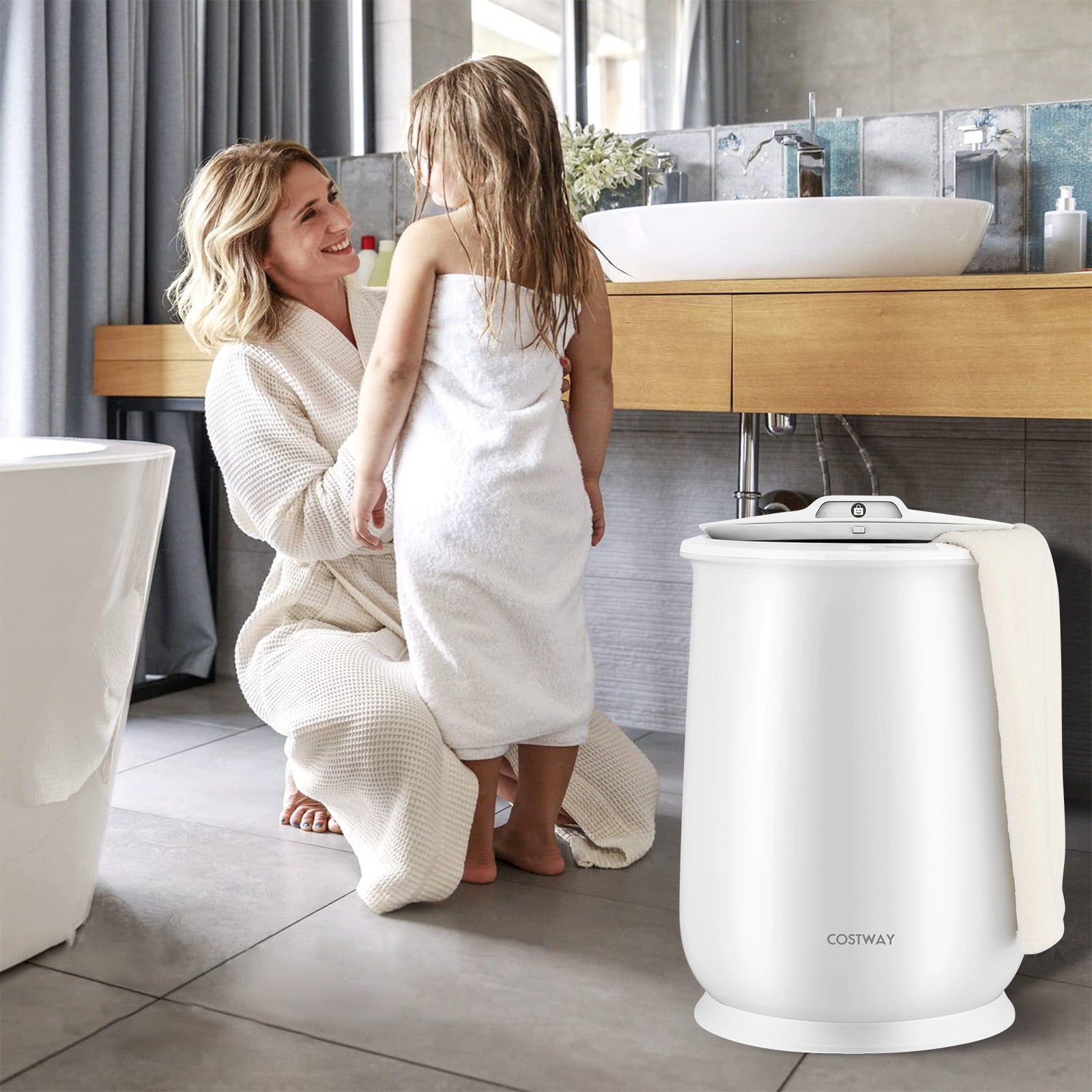 Towel Warmer Bucket with Auto Shut Off for Bathroom-White