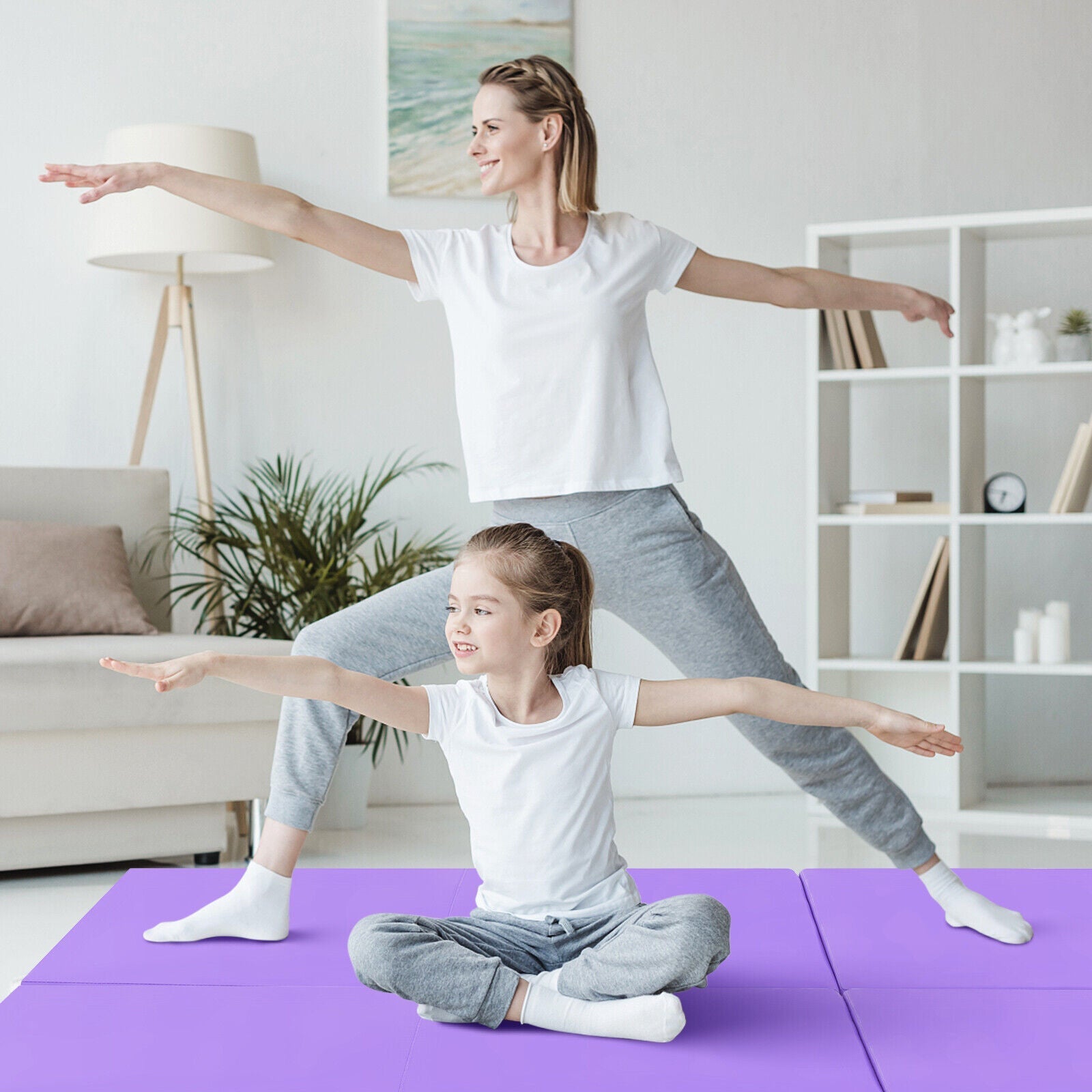 6 x 2 FT Tri-Fold Gym Mat with Handles and Removable Zippered Cover-Purple