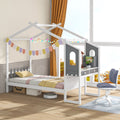 Twin/Full Bed Frame with House Roof Canopy and Fence for Kids-Twin Size