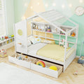 Twin Size House Bed with 2 Storage Drawers and Fence Guardrails-White