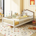 Twin Size Kids Montessori Bed with House-Shaped Headboard and Built-in Storage Shelf-White