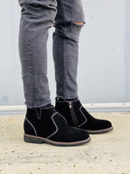 CALTO - Y41082 - 3.2 Inches Taller (Nubuck Black) - Zipper Boots