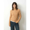 Vintage warm flower pattern basic top mohair wool cable blend zipper