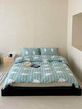Whimsical Cute Cloud Stripe Queen Size Cotton Duvet Cover Set With Pil