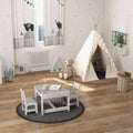 Kids Table Chairs Set With Storage Boxes Blackboard Whiteboard Drawing-White