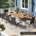Wicker Patio Furniture Set of 8 Armchairs with Soft Cushions and Acacia Wood Square Table